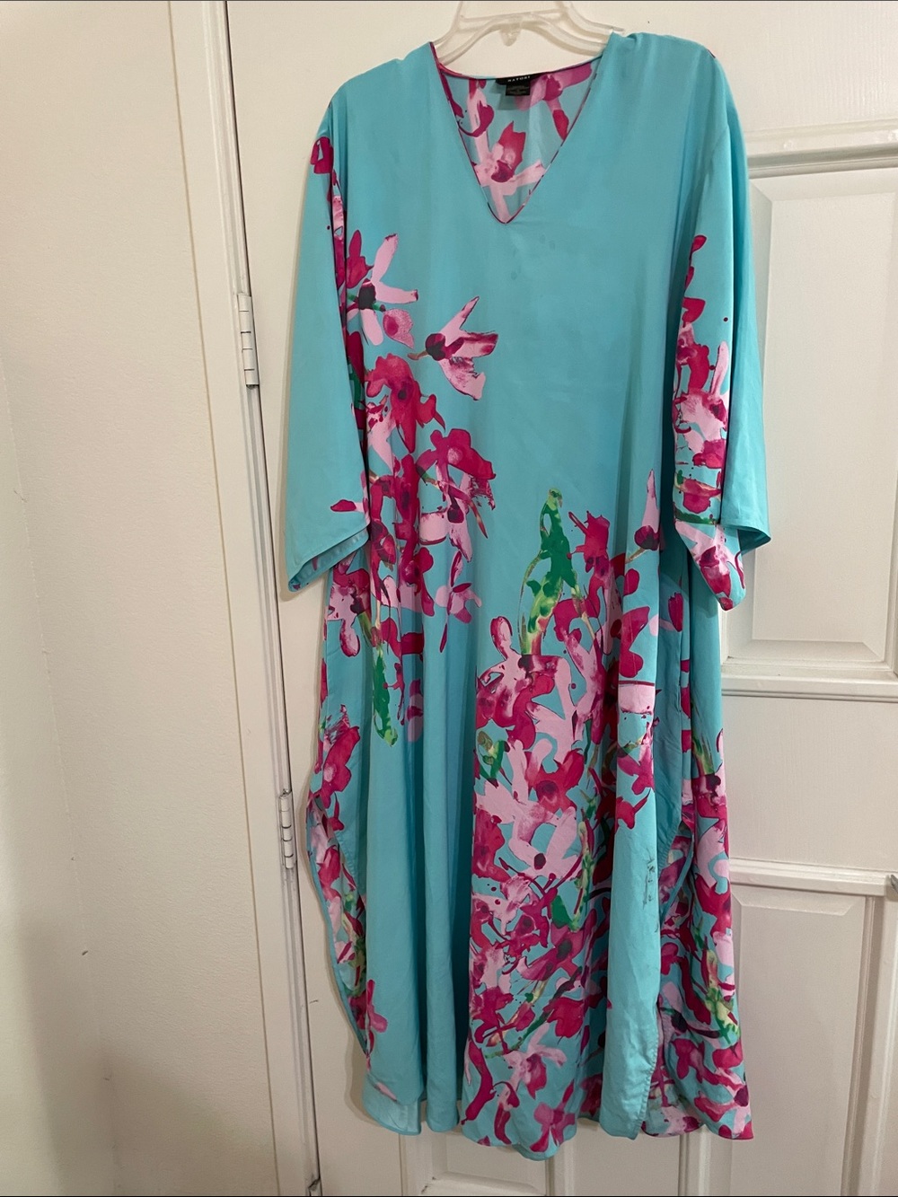 Natori Floral Hostess Maxi Dress aqua Sz S